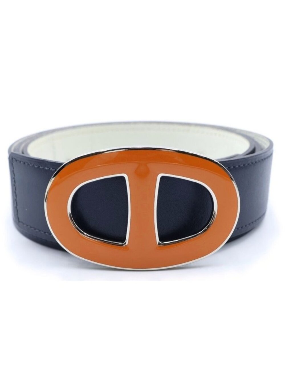 Hermes Chaine D'ancre Belt Epsom Box Calf Orange Navy White 95